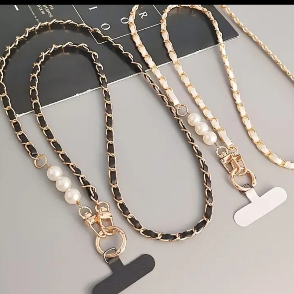 Elegant Gold and Black  and a preal beads Chain for bag or cell phone